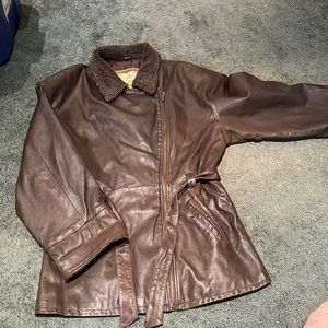 Men’s leather brown jacket with fur collar